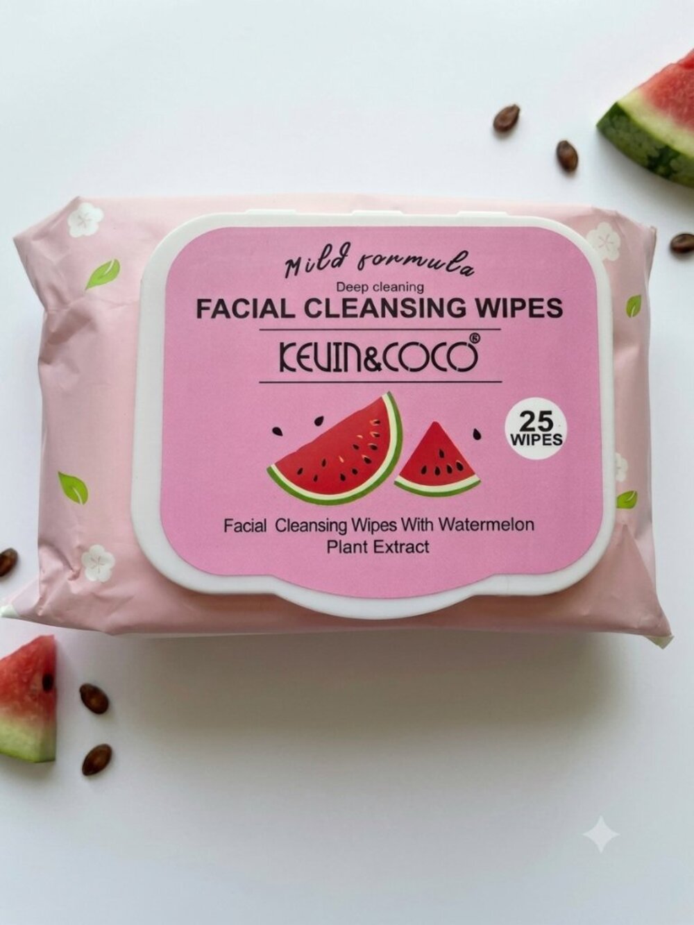 Kevin & Coco Watermelon Facial Cleansing Wipes 25 Count
